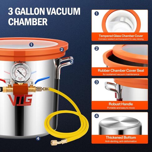 5 Gallon Vacuum Chamber with Pump,304 Stainless Steel Degassing Chamber Kit with 4.5 CFM 1/3HP Vacuum Pump,for Stabilizing Wood, Degassing Resin, Silicone and Epoxies in Kuwait