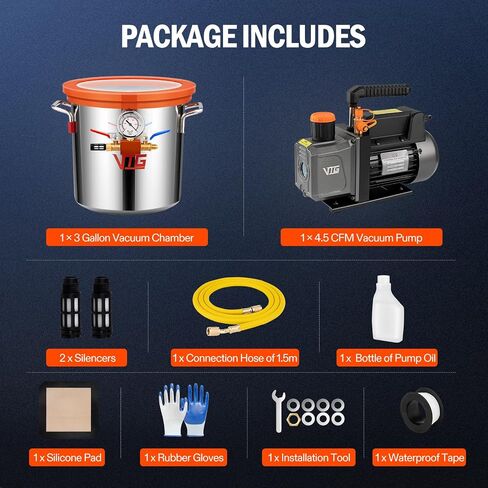 5 Gallon Vacuum Chamber with Pump,304 Stainless Steel Degassing Chamber Kit with 4.5 CFM 1/3HP Vacuum Pump,for Stabilizing Wood, Degassing Resin, Silicone and Epoxies in Kuwait