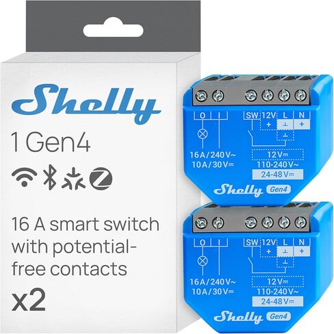 Shelly 1 Gen4 | Wi-Fi, Zigbee & Matter Smart Relay Switch with Dry Contacts, 1-Channel 16A | Home Automation | Alexa, SmartThings, Google Home, Apple HomeKit Compatible | Garage Door Opener in Kuwait