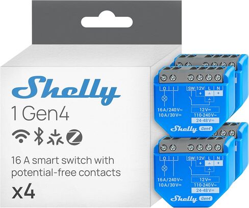 Shelly 1 Gen4 | Wi-Fi, Zigbee & Matter Smart Relay Switch with Dry Contacts, 1-Channel 16A | Home Automation | Alexa, SmartThings, Google Home, Apple HomeKit Compatible | Garage Door Opener in Kuwait