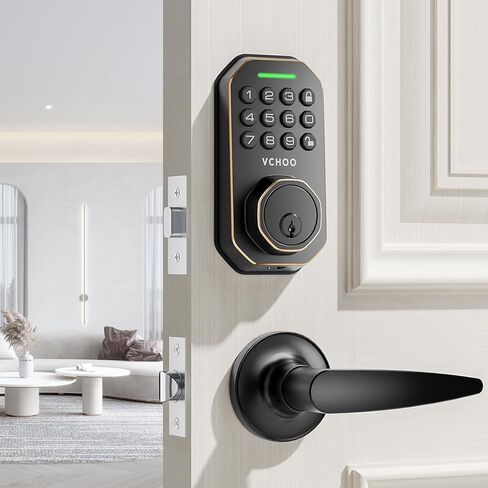 Keyless Entry Door Lock with Handle Set, Keypad Door Locks with Lever Handle, Auto-Lock&Anti-peeping Password Smart Deadbolt Lock for Home Apartment Office Security Front Door Locks Satin Nickel in Kuwait