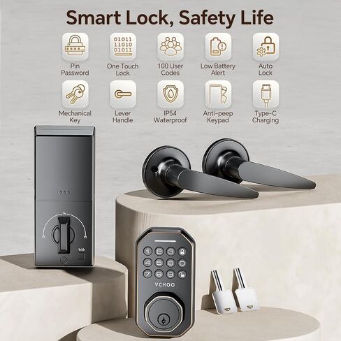 Keyless Entry Door Lock with Handle Set, Keypad Door Locks with Lever Handle, Auto-Lock&Anti-peeping Password Smart Deadbolt Lock for Home Apartment Office Security Front Door Locks Satin Nickel in Kuwait
