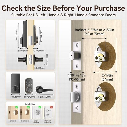 Keyless Entry Door Lock with Handle Set, Keypad Door Locks with Lever Handle, Auto-Lock&Anti-peeping Password Smart Deadbolt Lock for Home Apartment Office Security Front Door Locks Satin Nickel in Kuwait