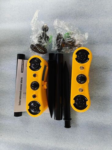 Qualirey 4 Pack Solar Outdoor Motion Sensor Alarm with Stake Animal Deterrent 2 x 129db Loud Noisemaker 13 Sound Detector Strobe Light, 4 Mode Dog Barking Alarm Sensor on Ground or Fence in Saudi Arabia