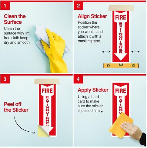 OLANZU Pack of 12 Fire Extinguisher Stickers 4"x 12"- 5 Mil Vinyl - Fire Extinguisher Sign for business with Arrow- Durable Self Adhesive, Weatherproof and UV Protected-Ideal for Office, Home and Outdoor places in Kuwait