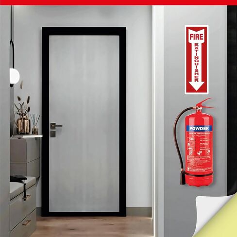 OLANZU Pack of 12 Fire Extinguisher Stickers 4"x 12"- 5 Mil Vinyl - Fire Extinguisher Sign for business with Arrow- Durable Self Adhesive, Weatherproof and UV Protected-Ideal for Office, Home and Outdoor places in Kuwait