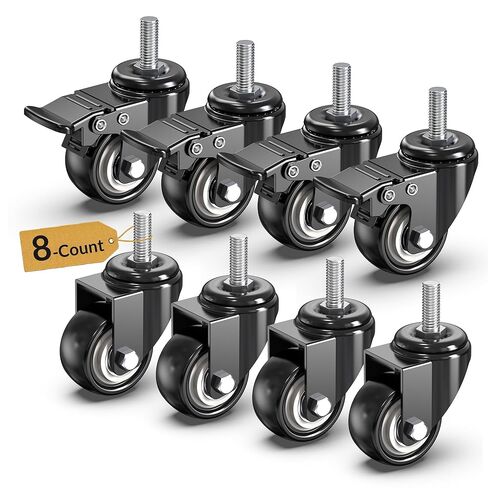 HOLKIE Stem Caster Wheels 2 inch Total Locking Casters Set of 4, Threaded Stem 3/8" -16 x 1 (Diameter 3/8", Length 1") Swivel Heavy Duty Castors Black in Kuwait