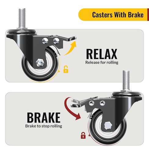 HOLKIE Stem Caster Wheels 2 inch Total Locking Casters Set of 4, Threaded Stem 3/8" -16 x 1 (Diameter 3/8", Length 1") Swivel Heavy Duty Castors Black in Kuwait