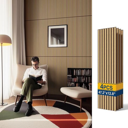 4PCS Wood Slat Wall Panels, 12.8" x 47.2" Sound Absorbing Acoustic Wall Panels, Soundproof Wall Paneling for Interior Wall Decor, Sandrift Oak in Saudi Arabia