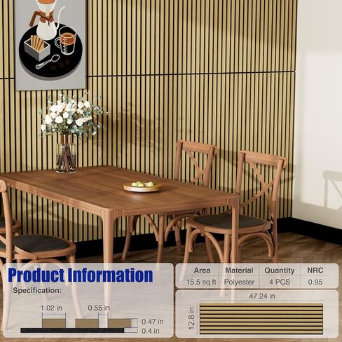 4PCS Wood Slat Wall Panels, 12.8" x 47.2" Sound Absorbing Acoustic Wall Panels, Soundproof Wall Paneling for Interior Wall Decor, Sandrift Oak in Saudi Arabia
