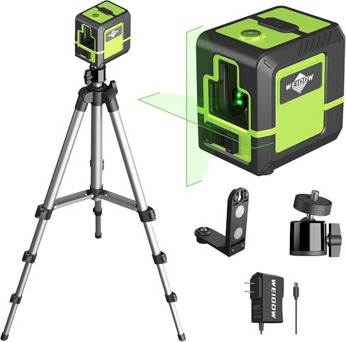 Laser Level with 1M Tripod,can be standby for 10 hours,Green Cross Line Laser with Tripod Self-Leveling, Lazer Leveler Tool for Picture Hanging laserpower<1mW, Class 2 Laser output (Dark green) in Kuwait