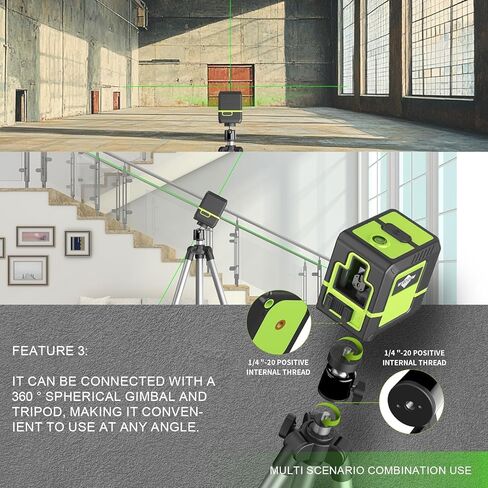 Laser Level with 1M Tripod,can be standby for 10 hours,Green Cross Line Laser with Tripod Self-Leveling, Lazer Leveler Tool for Picture Hanging laserpower<1mW, Class 2 Laser output (Dark green) in Kuwait