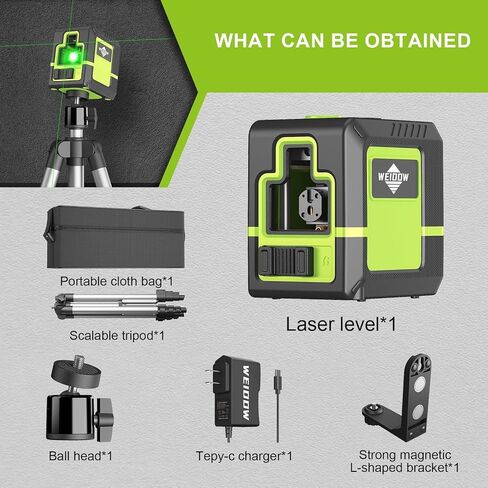 Laser Level with 1M Tripod,can be standby for 10 hours,Green Cross Line Laser with Tripod Self-Leveling, Lazer Leveler Tool for Picture Hanging laserpower<1mW, Class 2 Laser output (Dark green) in Kuwait
