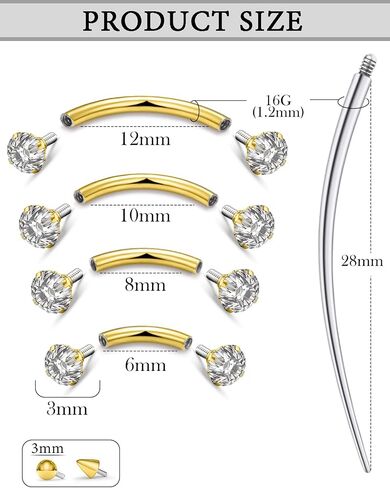 خيط داخلي ثقب الحاجب المجوهرات الجراحية الصلب منحني الحديد حلقة الحاجب الصغيرة العمودي Labret الشفاه مجوهرات الأذن روك حلقة زر البطن الصغيرة للنساء الرجال 16 جرام 6 مم / 8 مم / 10 مم / 12 مم in Kuwait