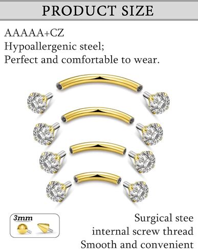 خيط داخلي ثقب الحاجب المجوهرات الجراحية الصلب منحني الحديد حلقة الحاجب الصغيرة العمودي Labret الشفاه مجوهرات الأذن روك حلقة زر البطن الصغيرة للنساء الرجال 16 جرام 6 مم / 8 مم / 10 مم / 12 مم in Kuwait
