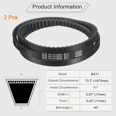 uxcell 2 Pcs BX116 EPDM V-Belt, Raw Edge Cogged Industrial Rubber V Belt 0.67" Width x 116" Inside Circumference in Saudi Arabia