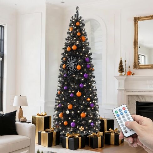 YITAHOME Prelit Pencil Christmas Tree 6 FT with Remote Control, Slim Fraser Fir Green Christmas Tree with 700 Branch Tips and 200 Lights for Home, Office, Party Decoration in Saudi Arabia
