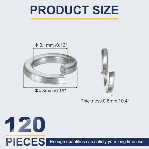 MECCANIXITY M8 Spring Lock Washer, 304 Stainless Steel Split Lock Washers for Screws Bolts Cars Construction Machinery Silver Pack of 100 in Kuwait