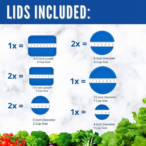Replacement Lids for Pyrex Glass Food Storage Containers Rectangular (1) 1-Cup (2) 2-Cup (2) 4-Cup (1) 7-Cup (2) 3-Cup (1) 6-Cup Round Rectangle (Blue) in Kuwait