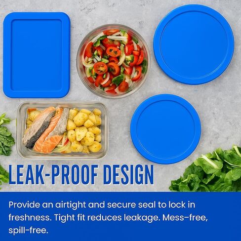 Replacement Lids for Pyrex Glass Food Storage Containers Rectangular (1) 1-Cup (2) 2-Cup (2) 4-Cup (1) 7-Cup (2) 3-Cup (1) 6-Cup Round Rectangle (Blue) in Kuwait