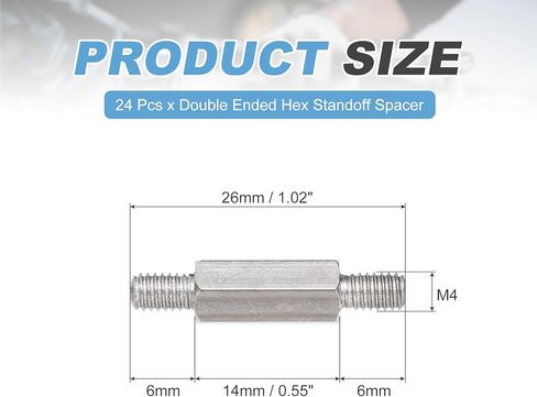 meccanixity 24 pcs الفولاذ المقاوم للصدأ مقاوم للصدأ مزدوج الجوز ، m3x18mm ذكر لذب in Saudi Arabia