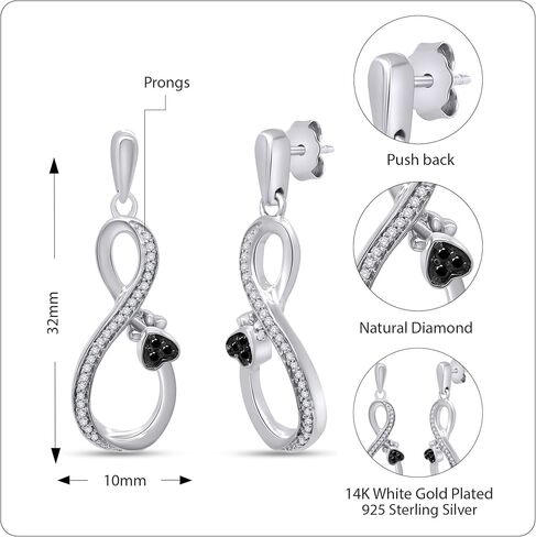 Black & White Natural Diamond Paw Print Earrings In 14k Gold Over Sterling Silver in Saudi Arabia