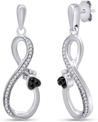 Black & White Natural Diamond Paw Print Earrings In 14k Gold Over Sterling Silver in Saudi Arabia