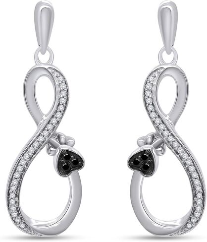 Black & White Natural Diamond Paw Print Earrings In 14k Gold Over Sterling Silver in Saudi Arabia