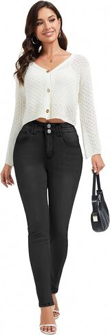 Women's Casual Jeans Pencil Leg Pants High Stretch Mid Rise Jeans in Kuwait