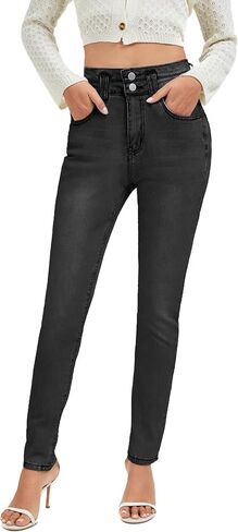 Women's Casual Jeans Pencil Leg Pants High Stretch Mid Rise Jeans in Kuwait