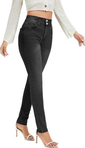 Women's Casual Jeans Pencil Leg Pants High Stretch Mid Rise Jeans in Kuwait