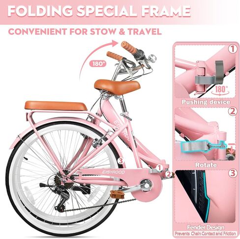26 Inch Folding Beach Cruiser Bike for Women, 7-Speed Ladies Bike with Basket & Rack, Perfect for City Commuting's Bicycle, Ideal for Women and Adults (26" - Blue, 26") in Kuwait