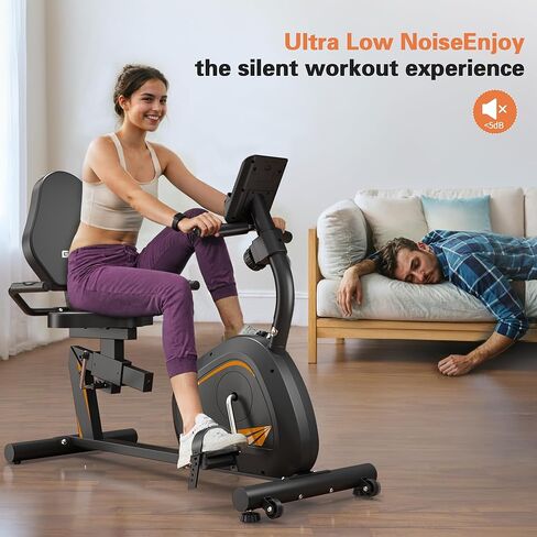 Recumbent Exercise Bike, Stationary Bikes for Home Magnetic Recumbent Bike with Adjust Seat for Adults Seniors, 300LB Capacity & 8-level Resistance, LCD Monitor and Heart Rate Handle in Kuwait