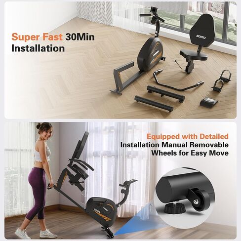 Recumbent Exercise Bike, Stationary Bikes for Home Magnetic Recumbent Bike with Adjust Seat for Adults Seniors, 300LB Capacity & 8-level Resistance, LCD Monitor and Heart Rate Handle in Kuwait