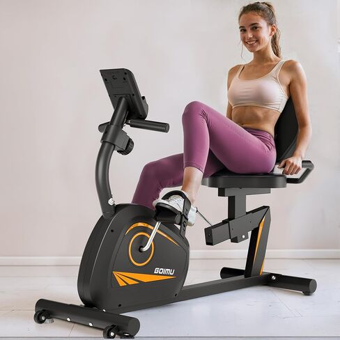 Recumbent Exercise Bike, Stationary Bikes for Home Magnetic Recumbent Bike with Adjust Seat for Adults Seniors, 300LB Capacity & 8-level Resistance, LCD Monitor and Heart Rate Handle in Kuwait