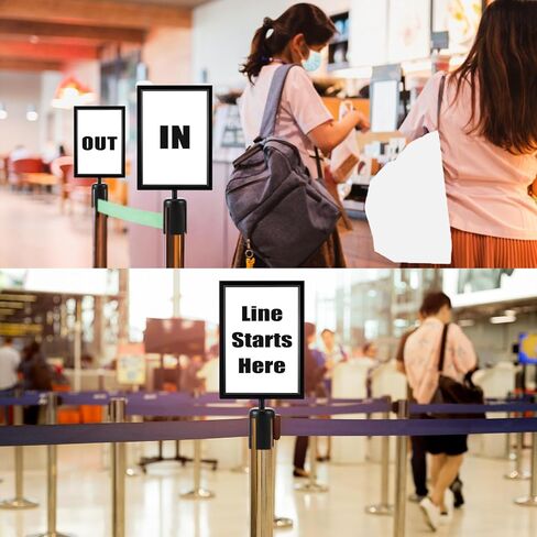 8 Pcs Stanchion Sign Holder Frame Portrait Top Stand Poster Display for 8.3 x 11.7 Inch Size Paper Double Sided Sign Frame with Cover for Crowd Control Sentry Stanchions (Black, Iron) in Saudi Arabia