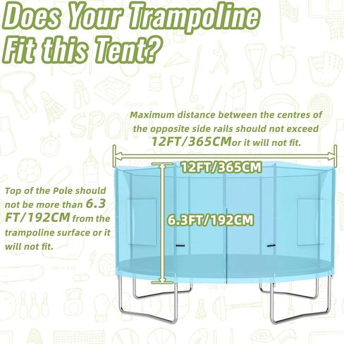 Gardenature 12FT Trampoline Tent for Kids(Tent Only),Fit for 8 Straight Poles Round Trampoline,Trampolien Shade Cover with LED Light,Outdoor Trampolien Accessories Canopy,Anti-Tear,Camping,Gray in Kuwait