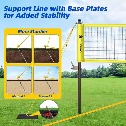 Professional Outdoor Volleyball Net Set with Adjustable Poles & Anti-Sag Design, Portable Volleyball Net Includes Beach Fixed Plate, Scoreboard, Boundary Line and Carry Bag for Backyard Beach Grass in Kuwait
