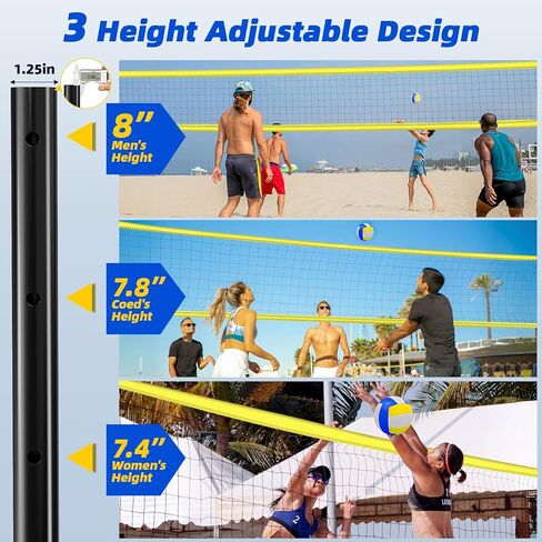 Professional Outdoor Volleyball Net Set with Adjustable Poles & Anti-Sag Design, Portable Volleyball Net Includes Beach Fixed Plate, Scoreboard, Boundary Line and Carry Bag for Backyard Beach Grass in Kuwait