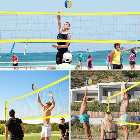 Professional Outdoor Volleyball Net Set with Adjustable Poles & Anti-Sag Design, Portable Volleyball Net Includes Beach Fixed Plate, Scoreboard, Boundary Line and Carry Bag for Backyard Beach Grass in Kuwait