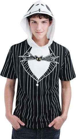 Disney Nightmare Before Christmas Jack Skellington Mens Hooded Matching Family Cosplay T-Shirt Black XX-Large in Saudi Arabia