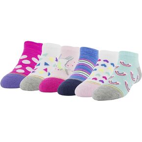 GOLDTOE Girls Fairy Tale No Show Socks, 6-Pairs, Aqua/Light Pink, Youth Large