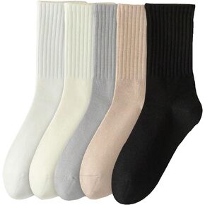 WDIRARA Women's 5 Pieces Socks Breathable Lightweight Crew Socks