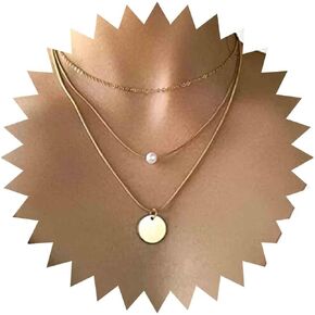 Boho Pearl Coin Choker Necklace Gold Disc Pendant Necklace Layered Pearl Necklace Vintage Round Snake Necklace Chain Jewelry for Women and Girls