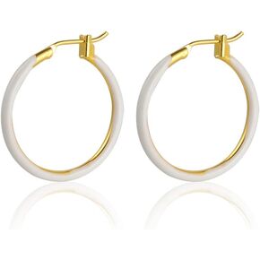 18K Gold Plated Enamel Hoop Earrings 2.5cm Round Dangle Drop Earrings Multicolor Circle Cartilage Huggie Tube for Women Girls Hypoallergenic Statement Jewelry