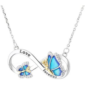 Infinity Love Pendant Choker Necklace for Women Teen Girls Blue Butterfly CZ Chokers Eternity Statement Wedding Necklace for Mom Wife Girlfriend Thanksgiving Christmas New Year Party Gifts 15.7"