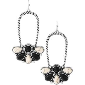 Rosemarie & Jubalee Women's Chic Western Style Burnished Silver Tone Textured Rope With Semi Precious Howlite Stone Earrings, 2.62"