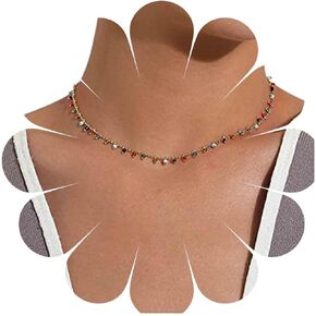 Vintage Rainbow Bead Choker Necklace Colorful Gem Dangle Necklace Tiny Rainbow Bead Necklace Short+Seed Bead Necklace Jewelry for Women and Girls