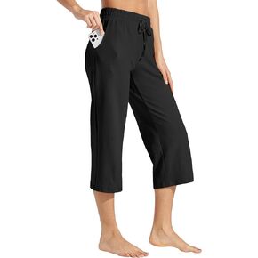 Willit Women's Capris Pants Cotton Yoga Capri Casual Lounge Pants Wide Leg Workout Sweatpants with Pockets 20"