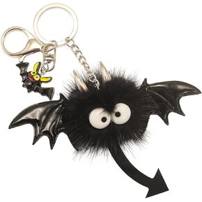 Fosrion Luxurious Water Mink Fur Bat Monster Bag Charm with Shiny Zinc Alloy Keyring